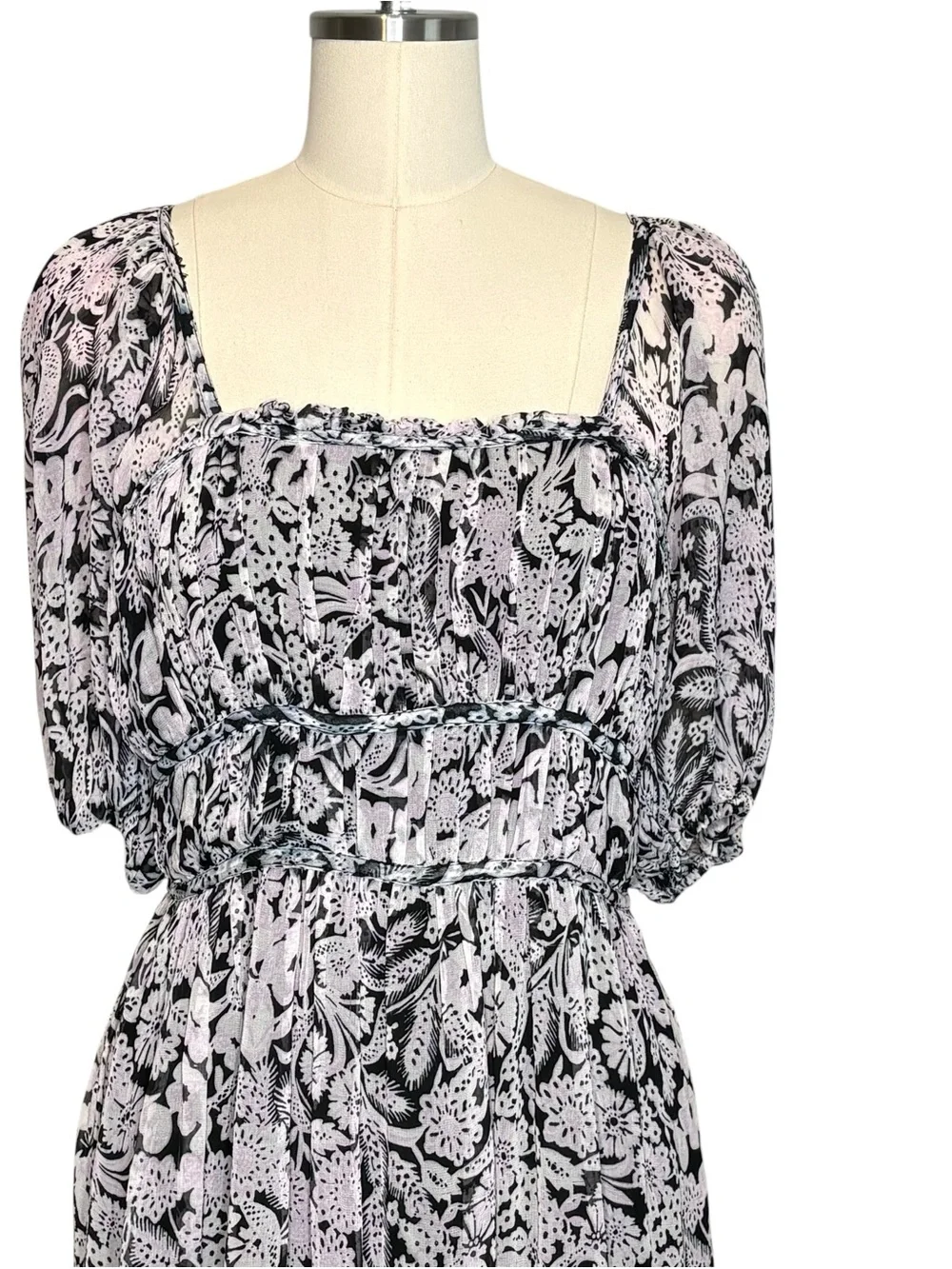 Anthropologie Floral Smocked Square Neck Midi Dress | L